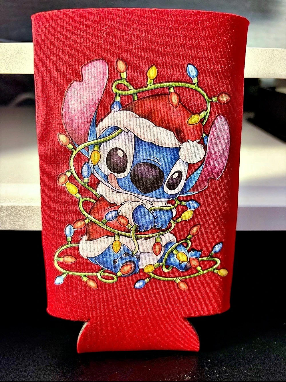 Stitch Christmas Can Cooler in Red & Blue Like New